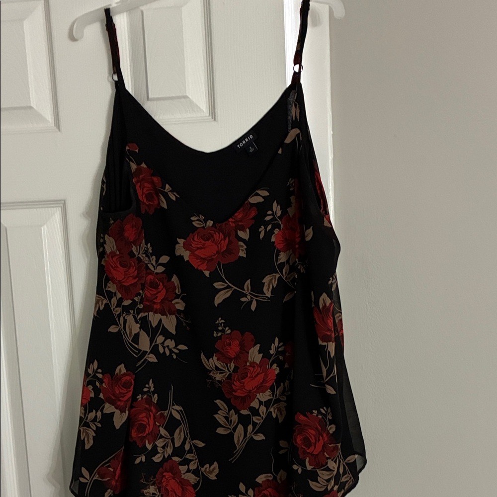 Elegant Black and Red Floral Camisole